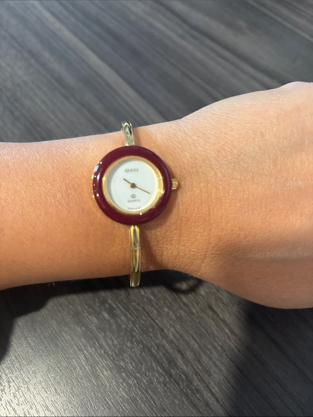 Gucci Women's Burgundy and Gold Bangle Watch